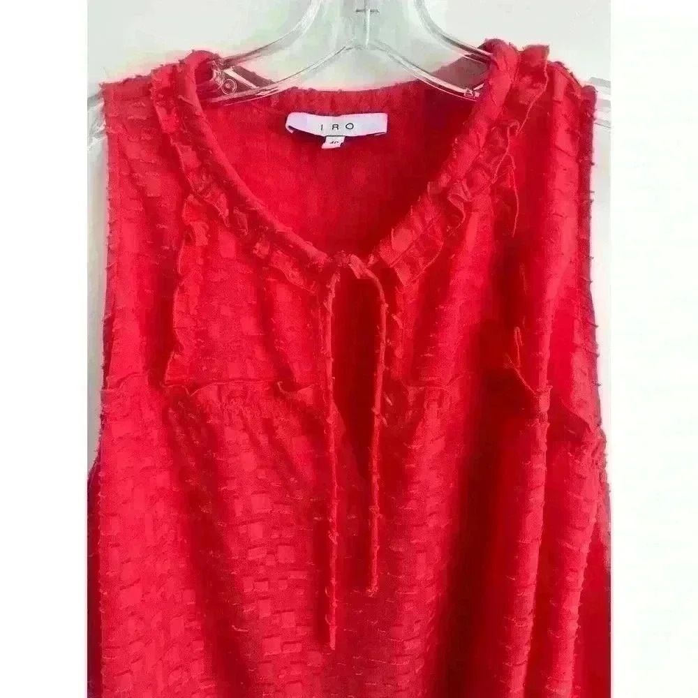 Iro Sz 40/US 8 Ragnhild Top Sleeveless Textured Boxy Red Summer Flowing Fun Cute - Picture 5 of 13
